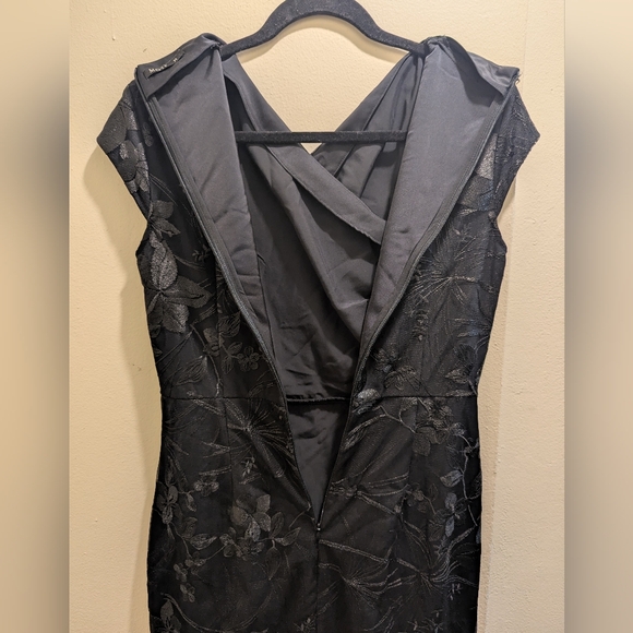 MOTF Black Evening Floral Jacquard Ruched Wrap Hem Midi Dress- M - Picture 9 of 16